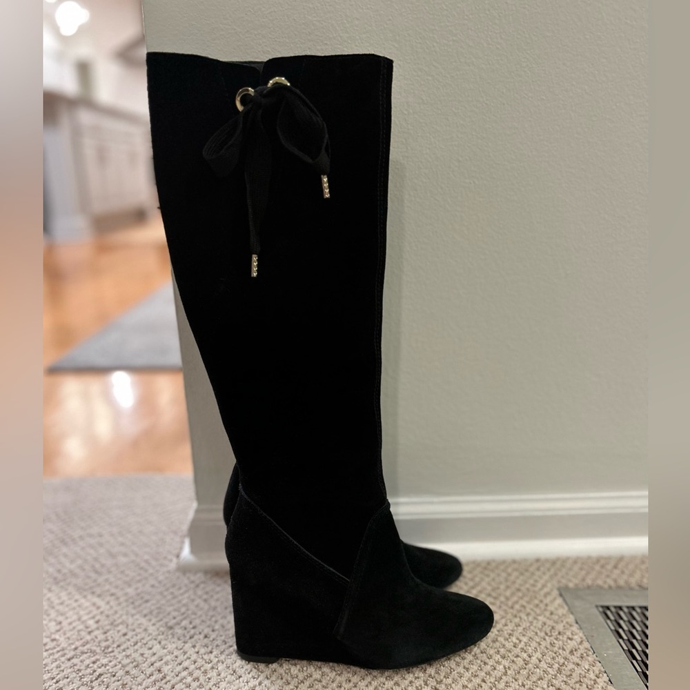 Black Tall Suede Kate Spade Wedge Boot- size 7